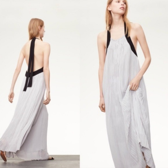 Aritzia Dresses & Skirts - Aritzia wilfred le fou Couvin pleated halter light gery maxi dress